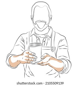 sketch of a barista holding a cup of coffee