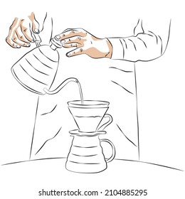 Sketch of Barista pouring milk on coffee