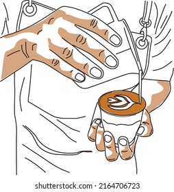 Sketch of Barista pouring milk on coffee