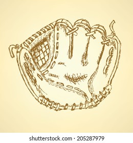 Sketch baseball glove, vector vintage background eps 10 