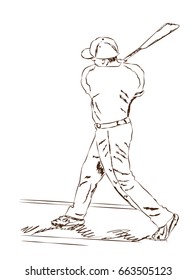 Sketch of Baseball player playing game in vector illustration.