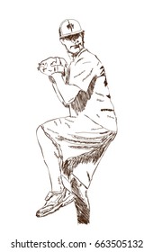 Sketch of Baseball player playing game in vector illustration.