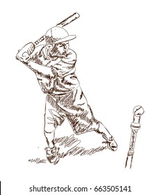 Sketch of Baseball player playing game in vector illustration.