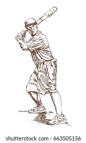 Sketch of Baseball player playing game in vector illustration.
