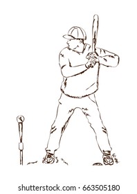 Sketch of Baseball player playing game in vector illustration.