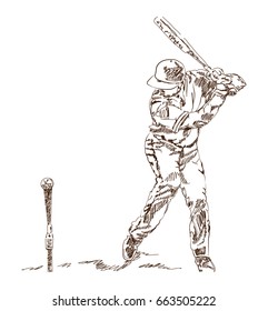 Sketch of Baseball player playing game in vector illustration.