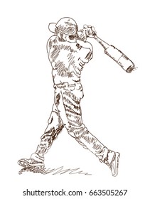 Sketch of Baseball player playing game in vector illustration.
