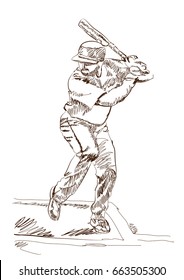 Sketch of Baseball player playing game in vector illustration.