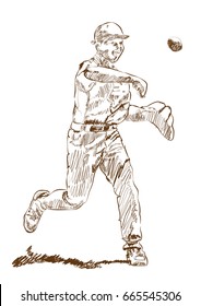 Sketch of Baseball player in vector illustration.