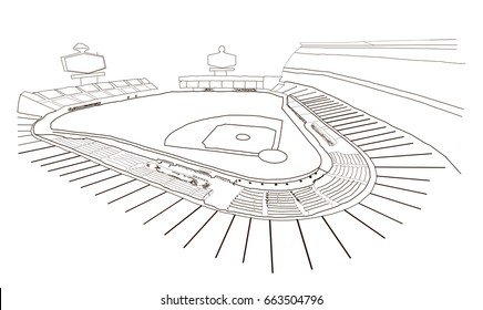 Sketch Of Baseball Stadium In Vector Illustration.