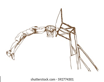 Sketch of basket ball with player in vector illustration.