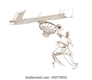 Sketch of basket ball with player in vector illustration.