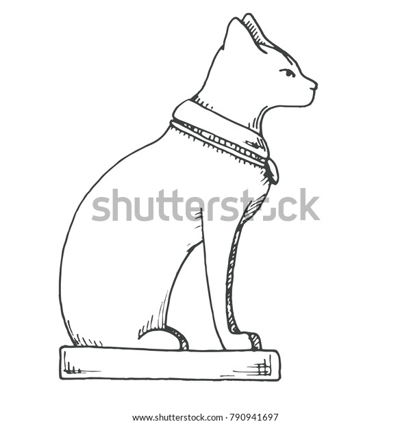 バステットのスケッチ 白い背景にエジプトの猫 ベクター画像 のベクター画像素材 ロイヤリティフリー