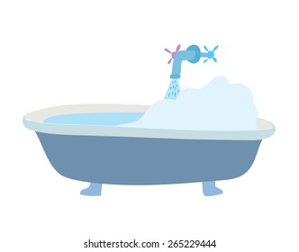 Sketch bath filled with water and foam  on white background. Vector illustration.