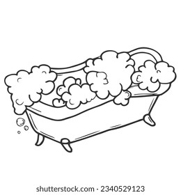 Sketch bath with foam. Vector illustration in sketch style.