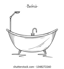 Sketch bath with shower. Vector illustration in sketch style.