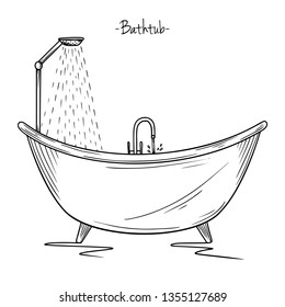 Sketch bath with shower. Vector illustration in sketch style.