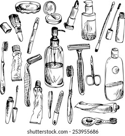 sketch of bathroom objects, hand drawn vector elements