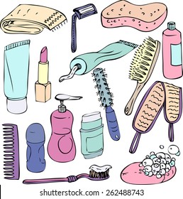 sketch of bathroom objects, hand drawn vector elements
