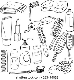 sketch of bathroom objects, hand drawn vector elements