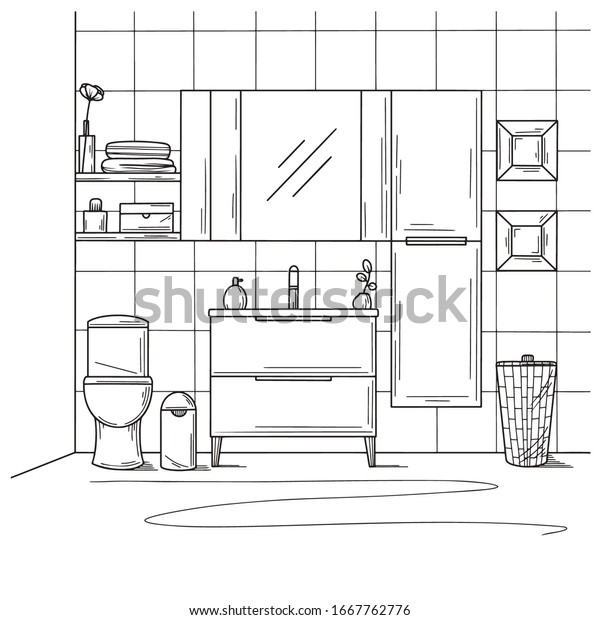 Sketch Bathroom Toilet Bowl Bathroom Furniture Stock Vector (Royalty ...