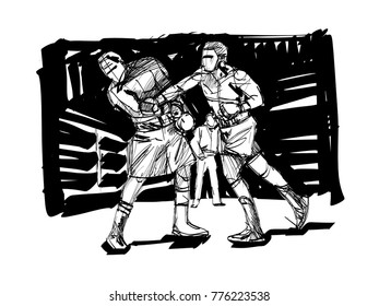 sketch of the battle of two boxers