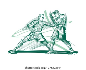 sketch of the battle of two boxers