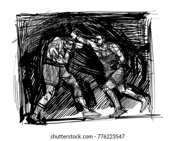 sketch of the battle of two boxers
