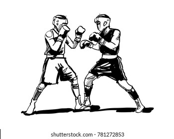 sketch of the battle of two boxers