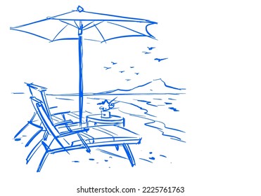 Sketch of beach chair set vector for card, illustration, background