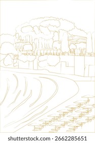 esboço da praia. praia de verão. desenhado à mão. ilustração vetorial.