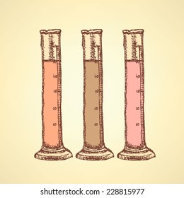 Sketch beaker in vintage style, vector background 