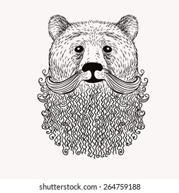 Sketch Bear with a beard. Hand drawn vector  illustration. Doodle style.