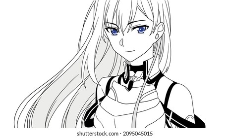 Sketch Of Beautiful Anime Girl With Her Armor. Can Be Colored. EPS 10