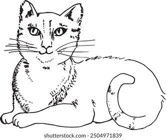 Sketch of beautiful cat on a white background. Hand drawn illustration.