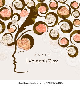 Sketch of a beautiful girl with decorated hairs background or card for Happy Women's Day.