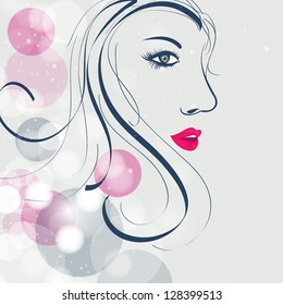 Sketch of a beautiful girl with decorated hairs background or card for Happy Women's Day.
