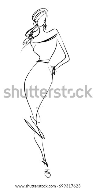 Sketch Beautiful Girl Silhouette Stock Vector (Royalty Free) 699317623