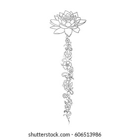 Sketch of beautiful lotuses in a graceful ornament on a white background.