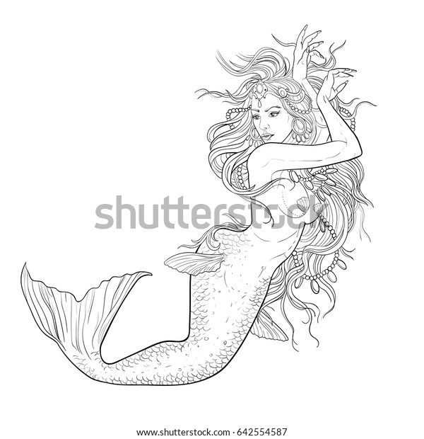 Sketch Beautiful Mermaid On White Background Stock Vector (Royalty Free ...