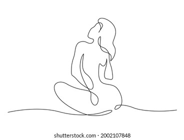 Sketch of beautiful naked woman sitting. Continuous one line drawing. Vector illustration.