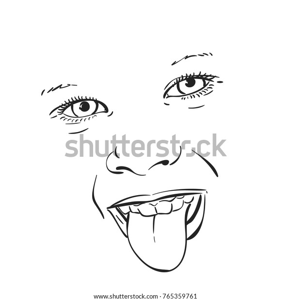 Sketch Beautiful Smiling Girl Face Tongue Stock Vector (Royalty Free