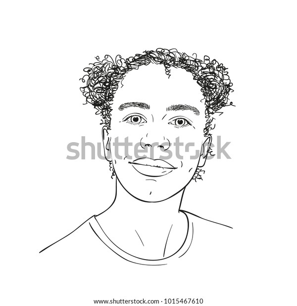 Sketch Beautiful Teenage Girl Ringlets Hair Stock Vector