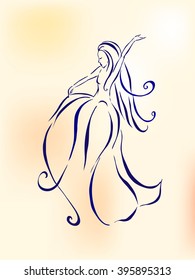 Sketch of beautiful   in white background. Hand-drawn graphic. Wedding logo