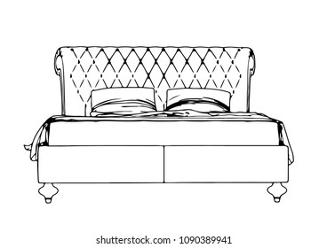 sketch of a bed with pillows vector