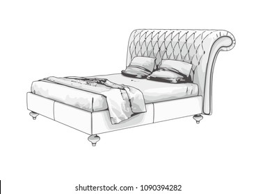 sketch of a bed with pillows vector