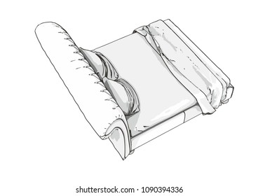 sketch of a bed with pillows vector