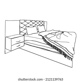 sketch bedroom. Hand drawn furniture. Relax
