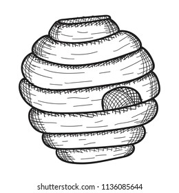 sketch bee hive,house for honey bee,vector image,outline style,black and white picture