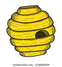 sketch bee hive,house for honey bee,vector image,outline style,coloring picture